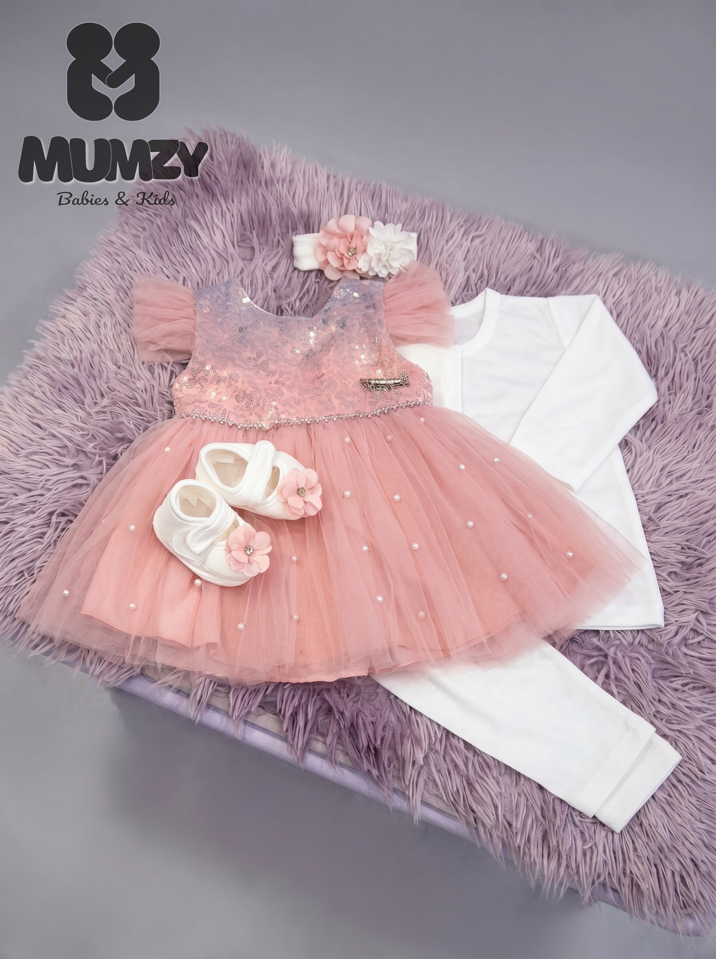 MUMZY Elegant Baby Girl Dress & Layering Set (5-Piece)