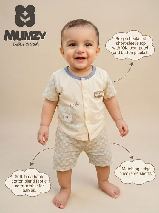 Imported 2-Piece Baby Boy Summer Outfit | Neutral Cotton Shirt & Shorts Set
