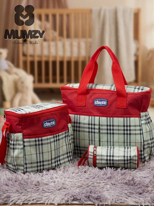 Chicco 3-Piece Plaid Baby Diaper Bag Set | Maternity Tote, Nappy Bag & Bottle Pouch