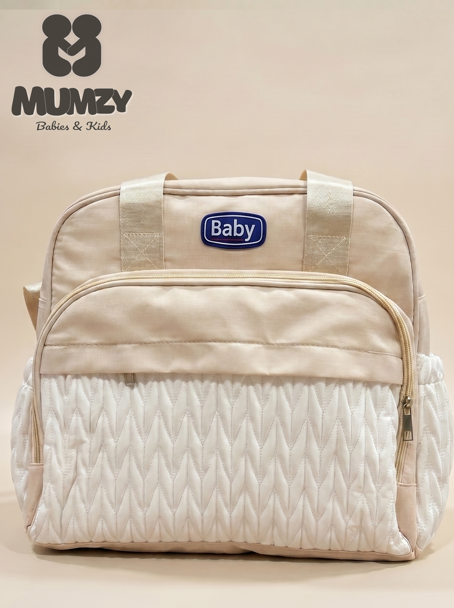 Mumzy Quilted Chevron Baby Diaper Bag | Maternity Multi-Pocket Travel Tote & Nappy Bag