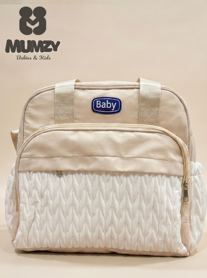 Mumzy Quilted Chevron Baby Diaper Bag | Maternity Multi-Pocket Travel Tote & Nappy Bag