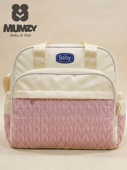 Mumzy Quilted Chevron Baby Diaper Bag | Maternity Multi-Pocket Travel Tote & Nappy Bag