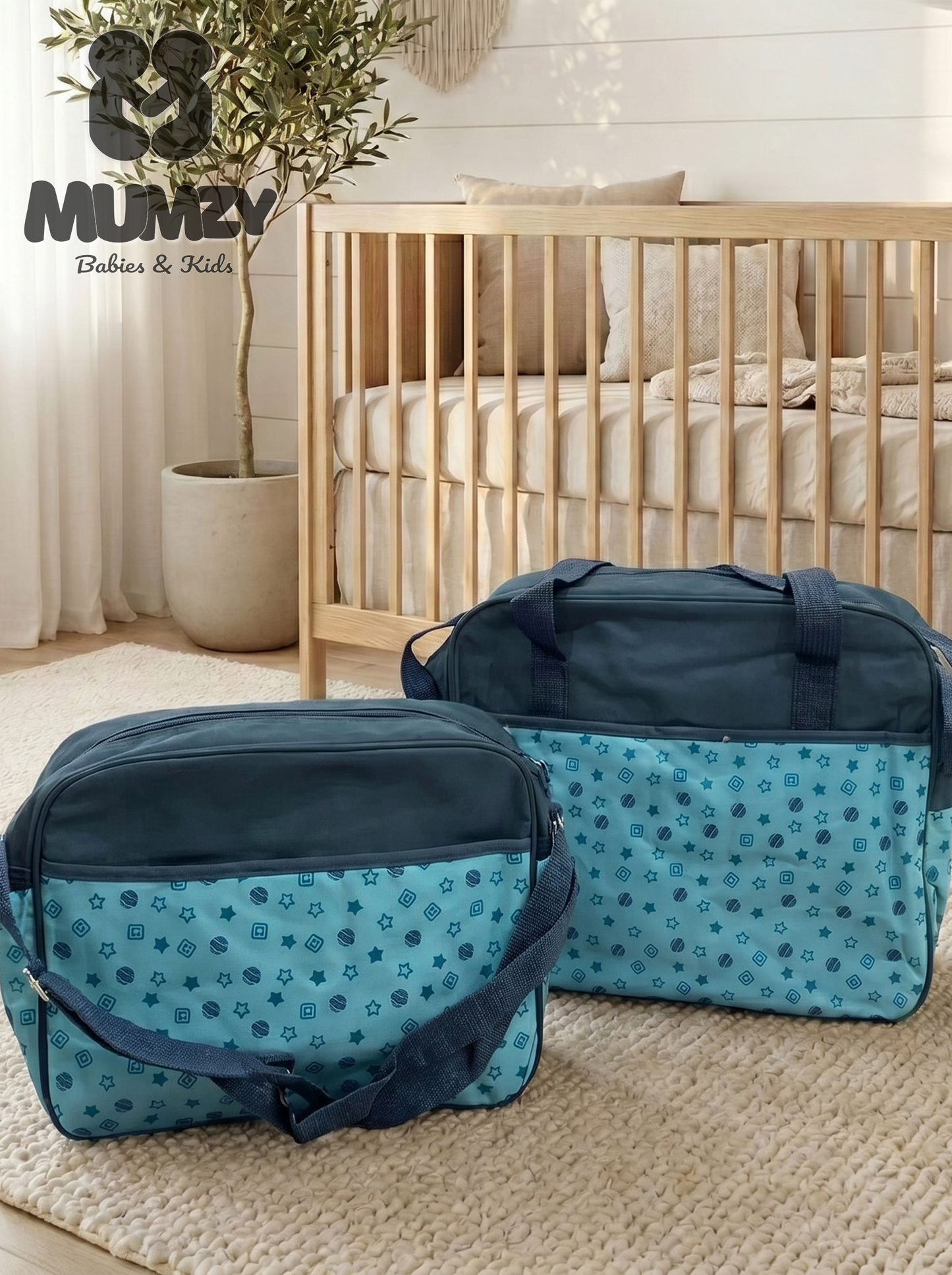 Mumzy 2-Piece Embroidered Baby Diaper Bag Set | Maternity Travel Tote & Nappy Bag