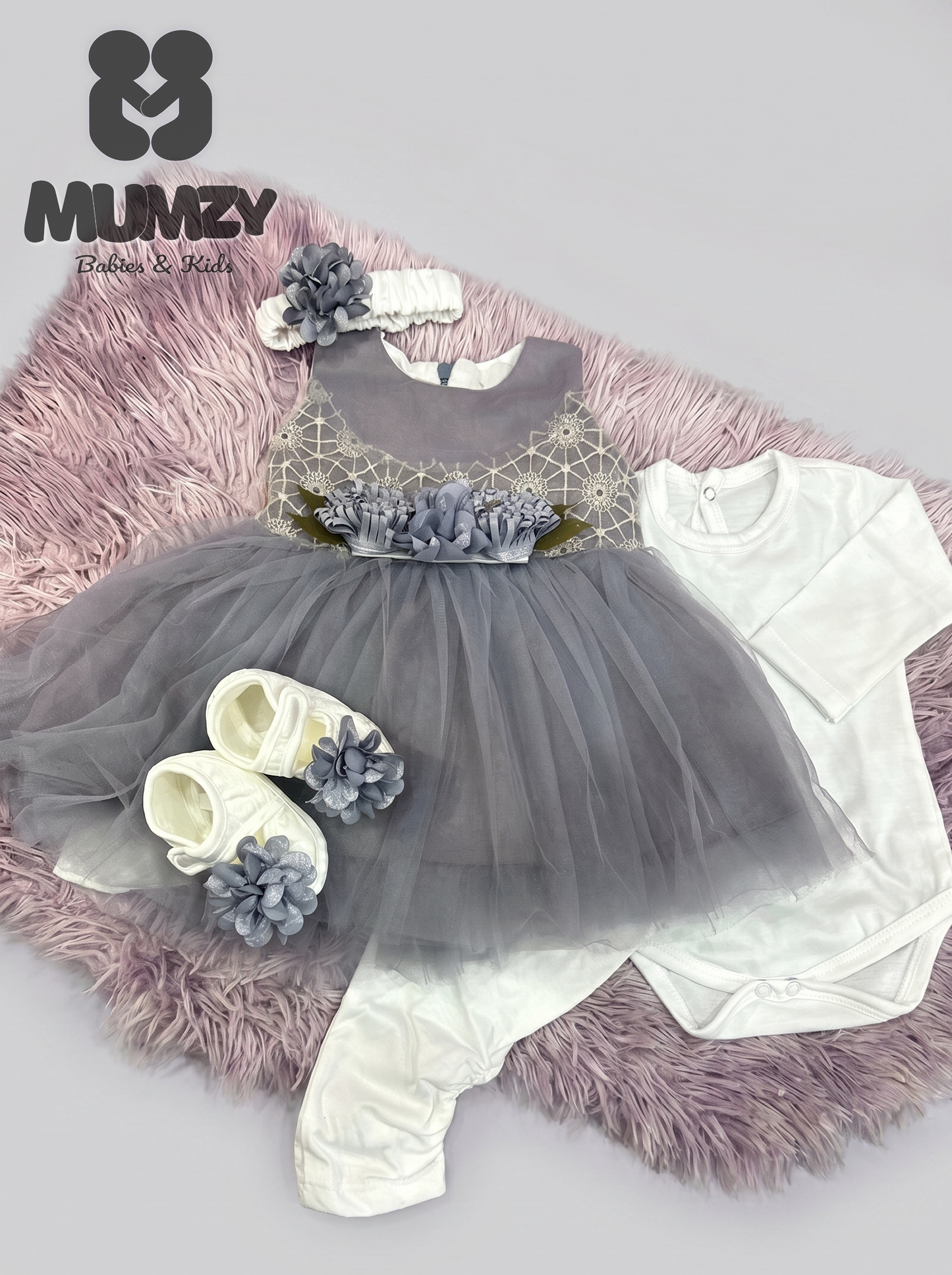 MUMZY Elegant Baby Girl Dress & Layering Set (5-Piece)