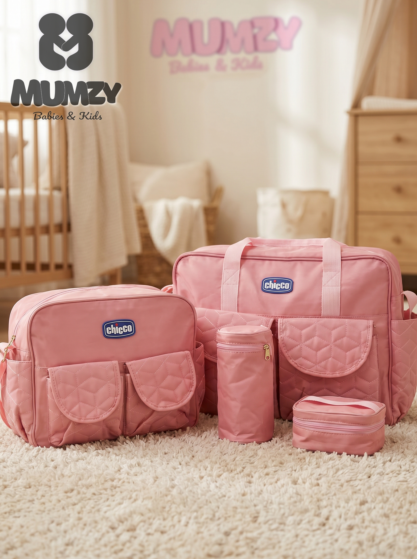 Chicco 4-Piece Quilted Diaper Bag Set – Maternity & Travel Organizers