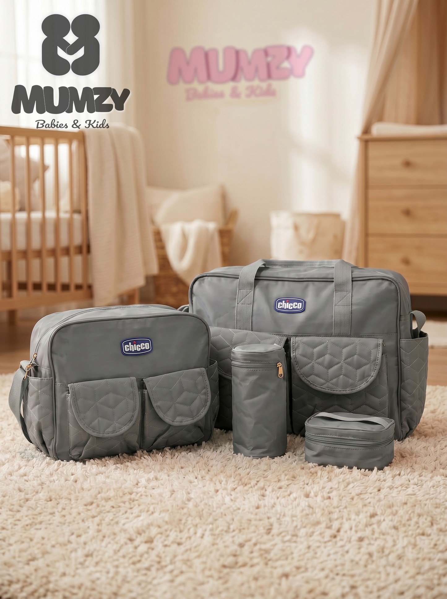 Chicco 4-Piece Quilted Diaper Bag Set – Maternity & Travel Organizers