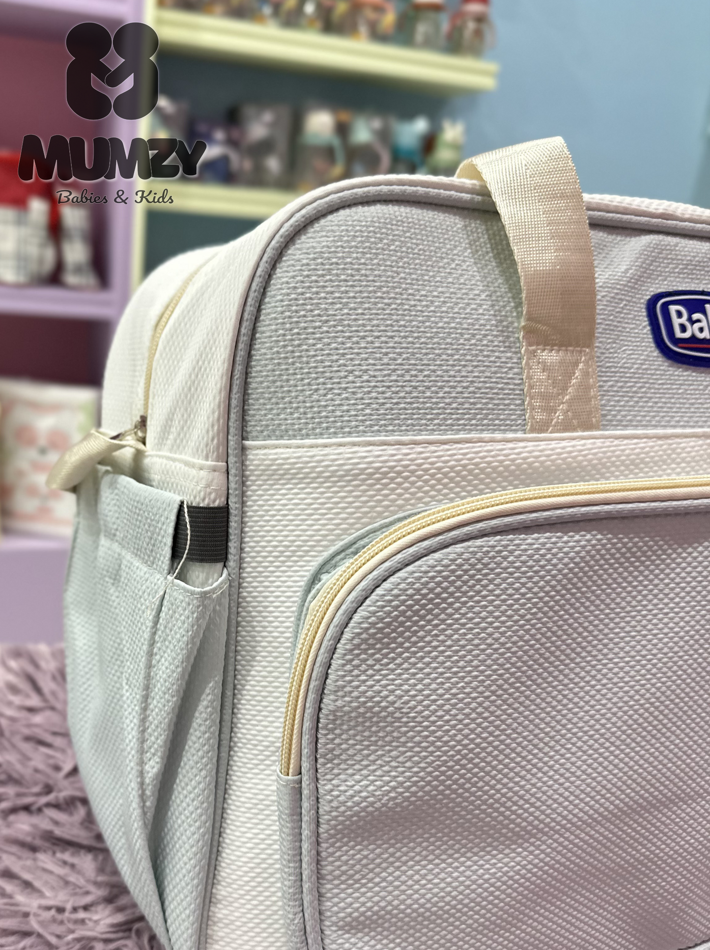 Mumzy Textured Two-Tone Baby Diaper Bag | Multi-Pocket Maternity Tote & Nappy Bag
