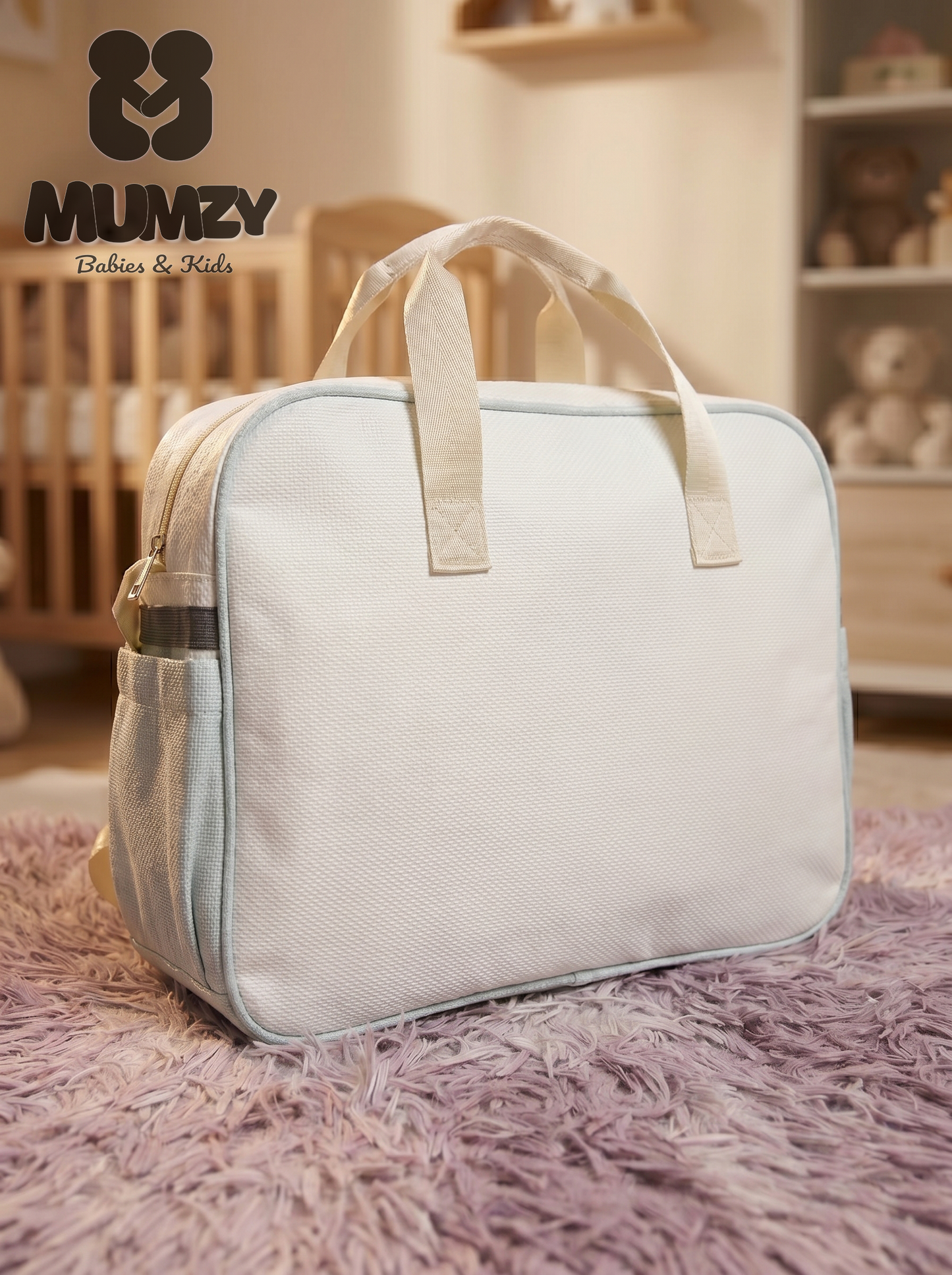 Mumzy Textured Two-Tone Baby Diaper Bag | Multi-Pocket Maternity Tote & Nappy Bag