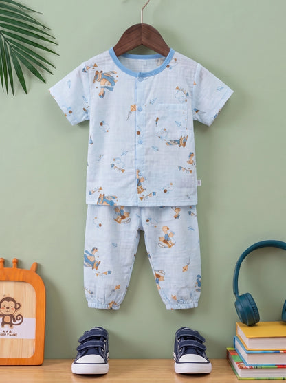 Ultra-Soft Cotton Muslin Baby Night Suit | Breathable 2-Piece Pajama Set