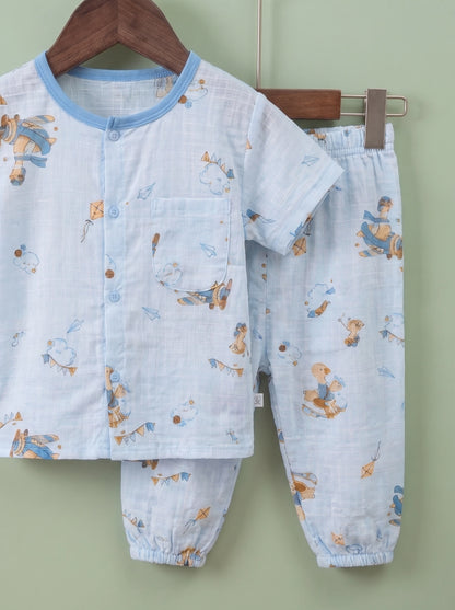 Ultra-Soft Cotton Muslin Baby Night Suit | Breathable 2-Piece Pajama Set