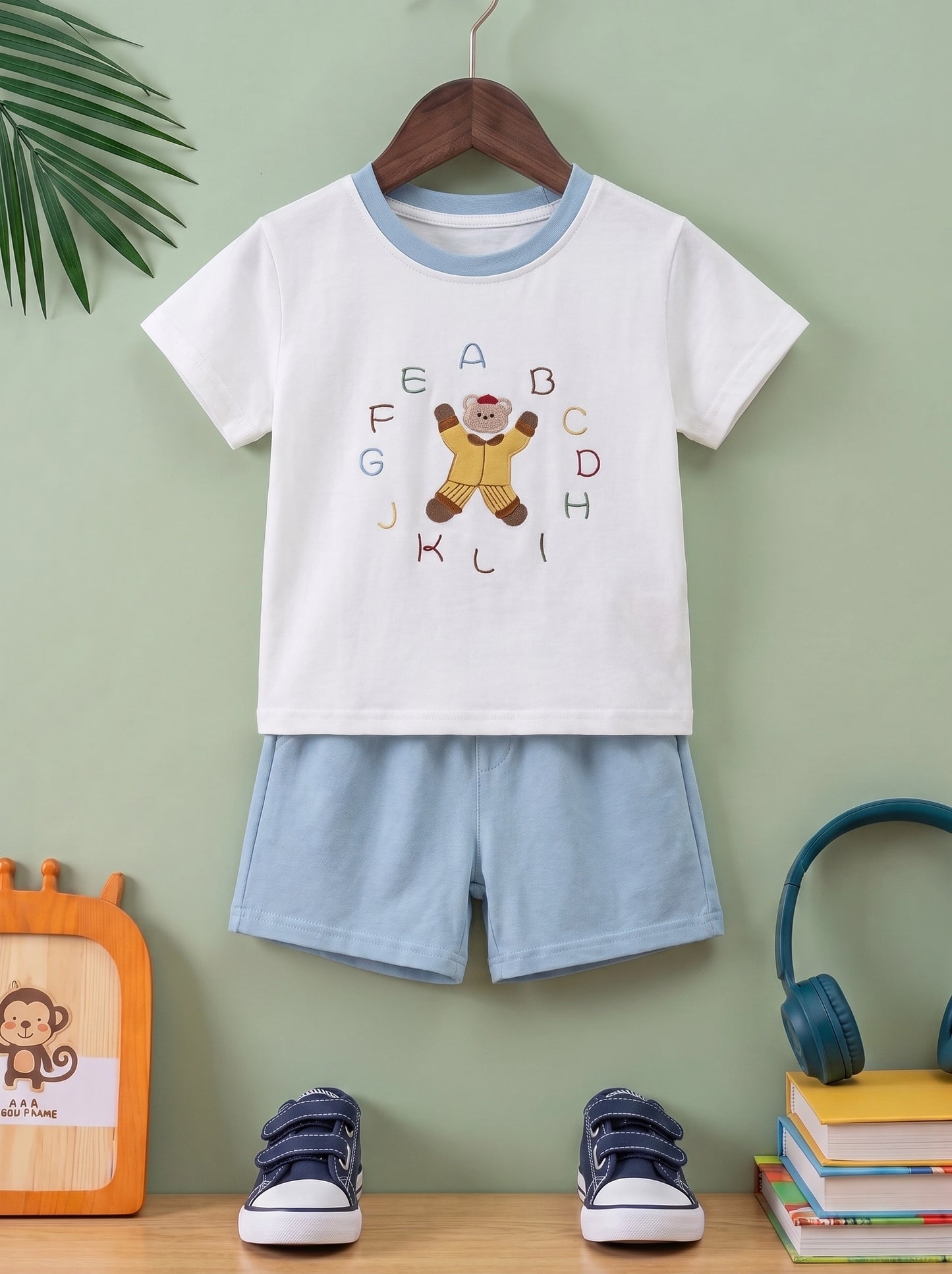 Alphabet Teddy Embroidered Tee & Shorts Set
