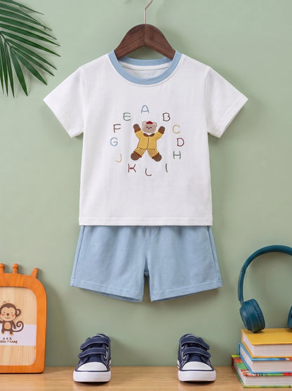 Alphabet Teddy Embroidered Tee & Shorts Set