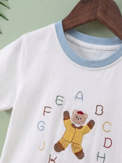 Alphabet Teddy Embroidered Tee & Shorts Set