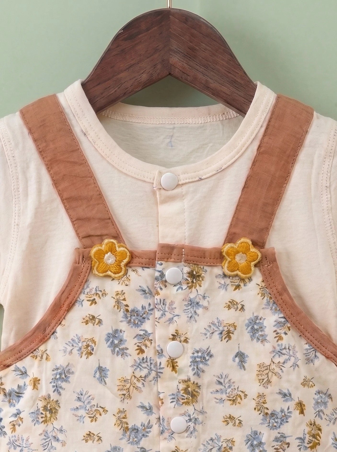 Vintage Floral Faux-Dungaree Tee & Shorts Set