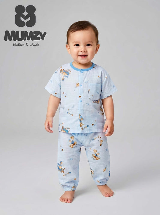 Ultra-Soft Cotton Muslin Baby Night Suit | Breathable 2-Piece Pajama Set
