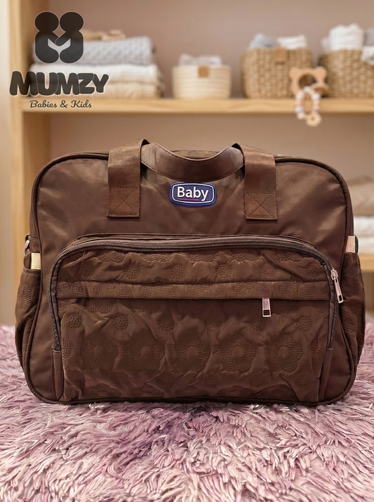 Mumzy Embossed Floral Baby Diaper Bag | Quilted Maternity Tote & Nappy Bag