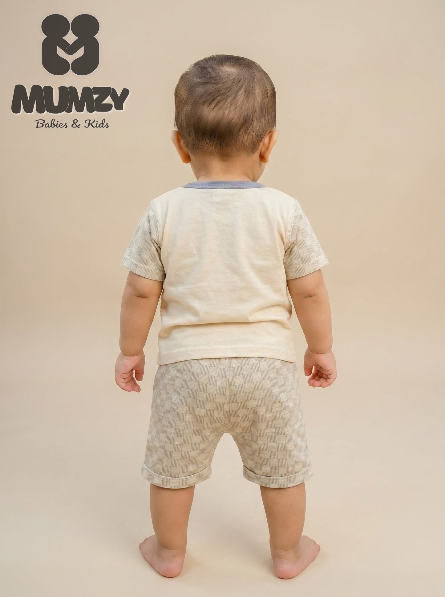Imported 2-Piece Baby Boy Summer Outfit | Neutral Cotton Shirt & Shorts Set