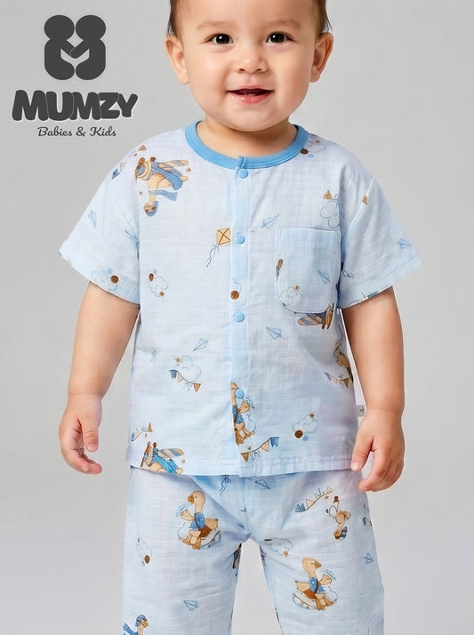 Ultra-Soft Cotton Muslin Baby Night Suit | Breathable 2-Piece Pajama Set