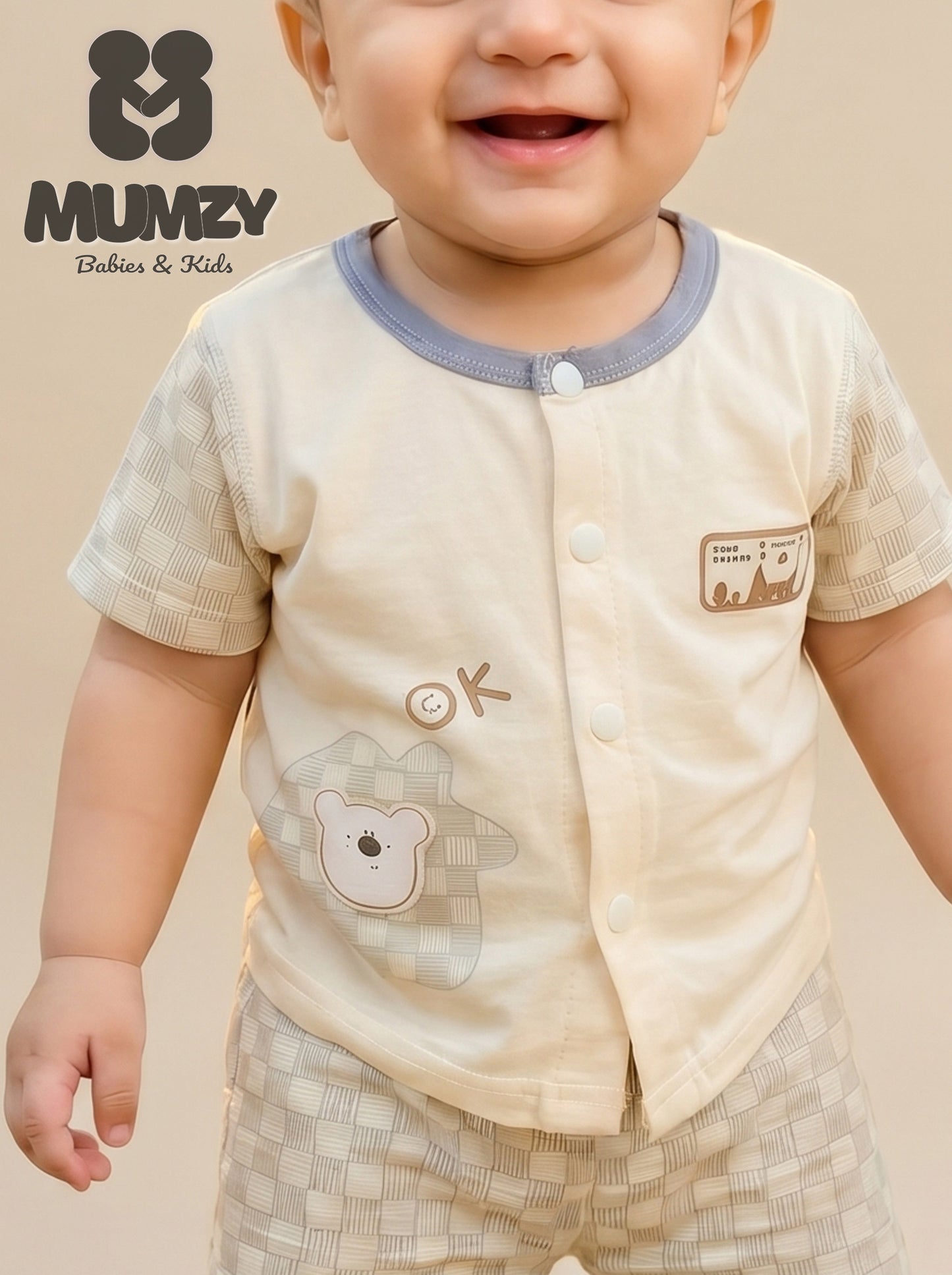 Imported 2-Piece Baby Boy Summer Outfit | Neutral Cotton Shirt & Shorts Set