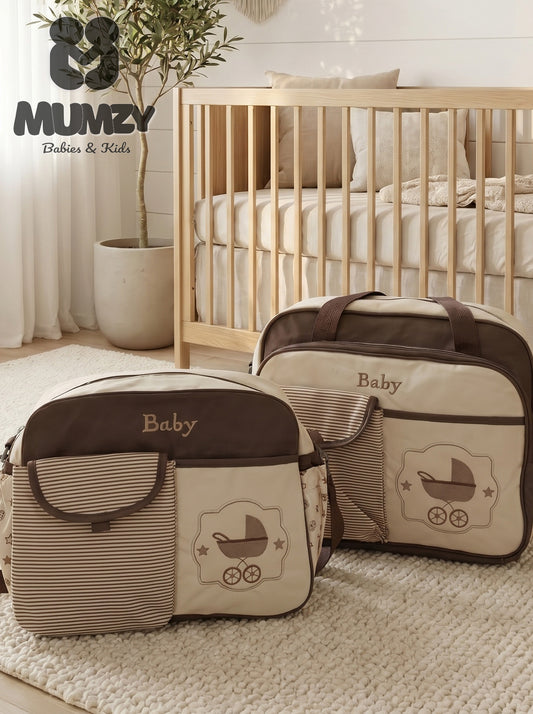 Mumzy 2-Piece Embroidered Baby Diaper Bag Set | Maternity Travel Tote & Nappy Bag