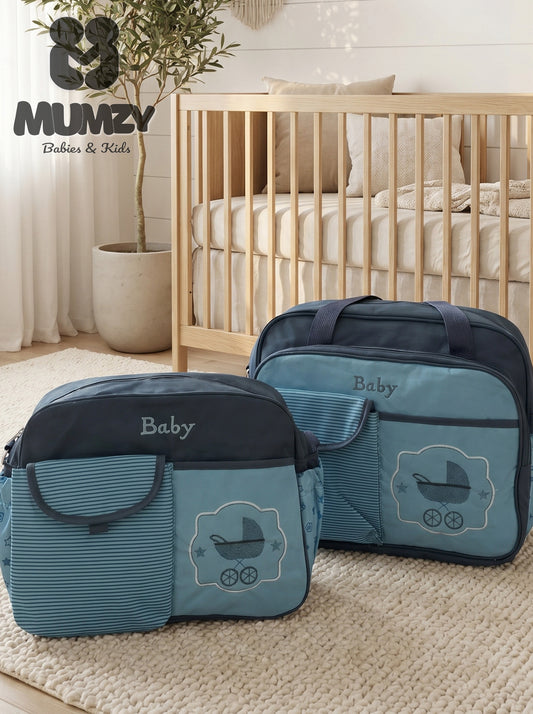 Mumzy 2-Piece Embroidered Baby Diaper Bag Set | Maternity Travel Tote & Nappy Bag
