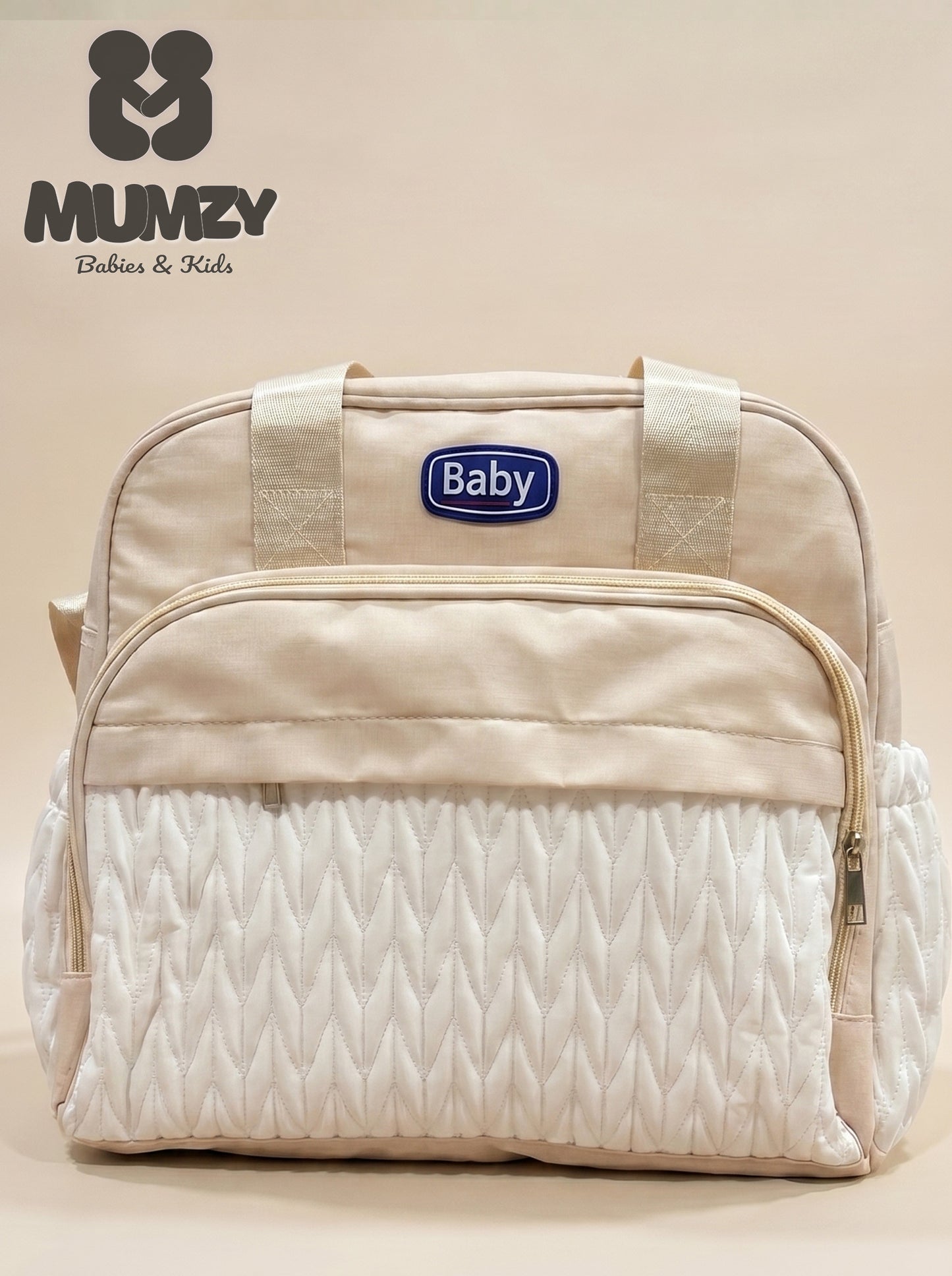 Mumzy Quilted Chevron Baby Diaper Bag | Maternity Multi-Pocket Travel Tote & Nappy Bag