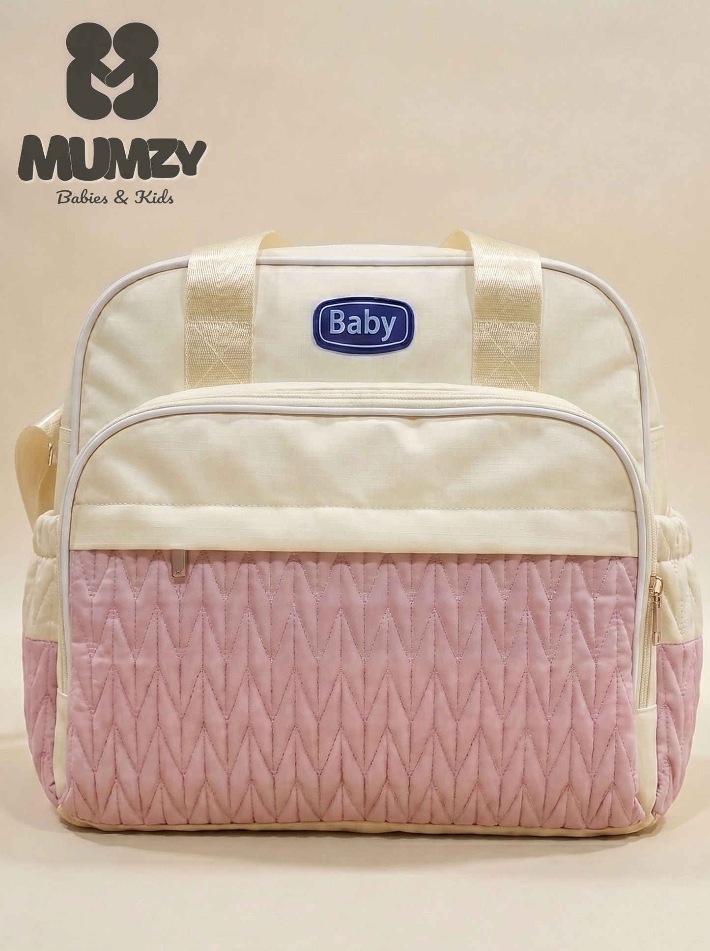 Mumzy Quilted Chevron Baby Diaper Bag | Maternity Multi-Pocket Travel Tote & Nappy Bag