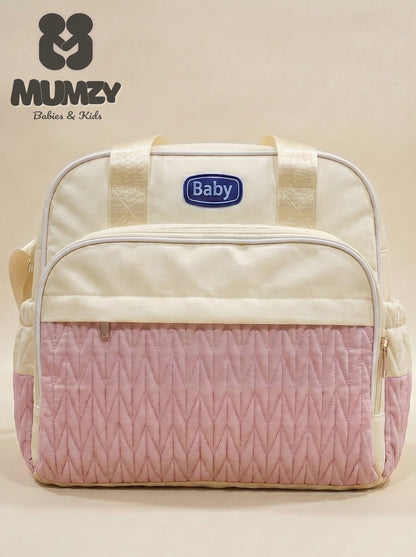 Mumzy Quilted Chevron Baby Diaper Bag | Maternity Multi-Pocket Travel Tote & Nappy Bag