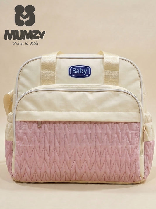 Mumzy Quilted Chevron Baby Diaper Bag | Maternity Multi-Pocket Travel Tote & Nappy Bag