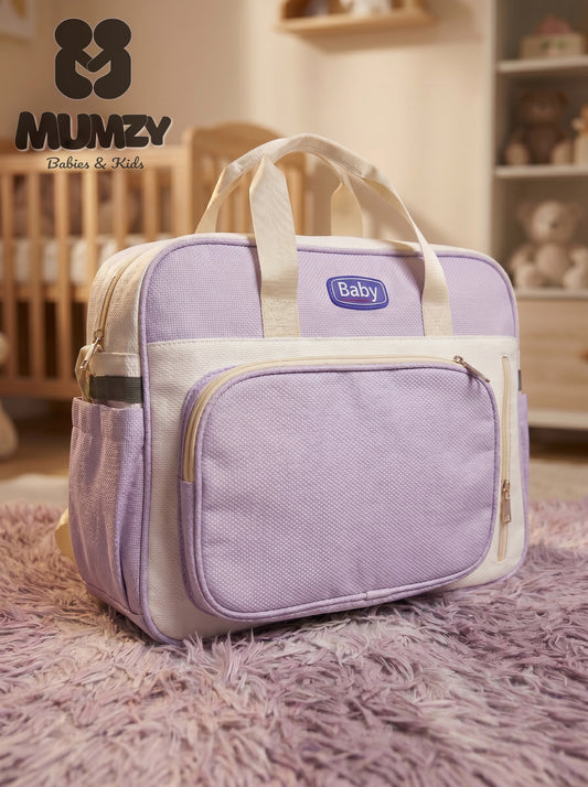 Mumzy Textured Two-Tone Baby Diaper Bag | Multi-Pocket Maternity Tote & Nappy Bag