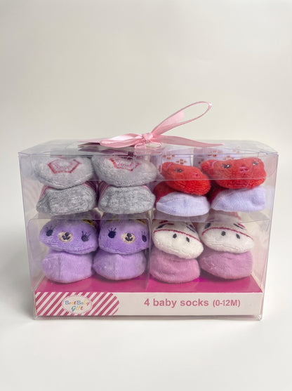4-Pair 3D Plush Baby Socks Gift Set (0-12M)