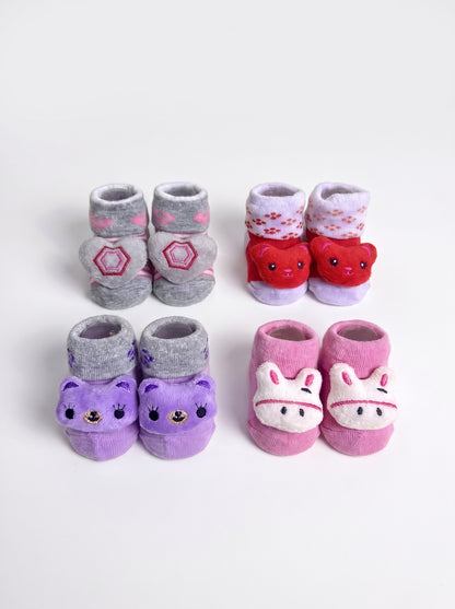 4-Pair 3D Plush Baby Socks Gift Set (0-12M)