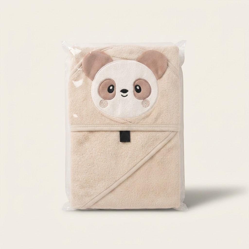 Wonderchild Animal Hooded Baby Towel Set — Beige Panda