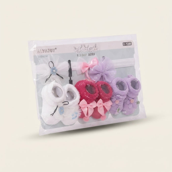 ALYAJOY Socks & Headband Gift Set 0–12M — White Pink Lavender
