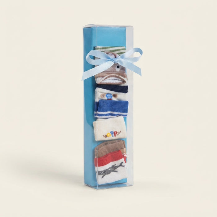 4-Pair Boxed Baby Socks Gift Set — Blue Red Mix